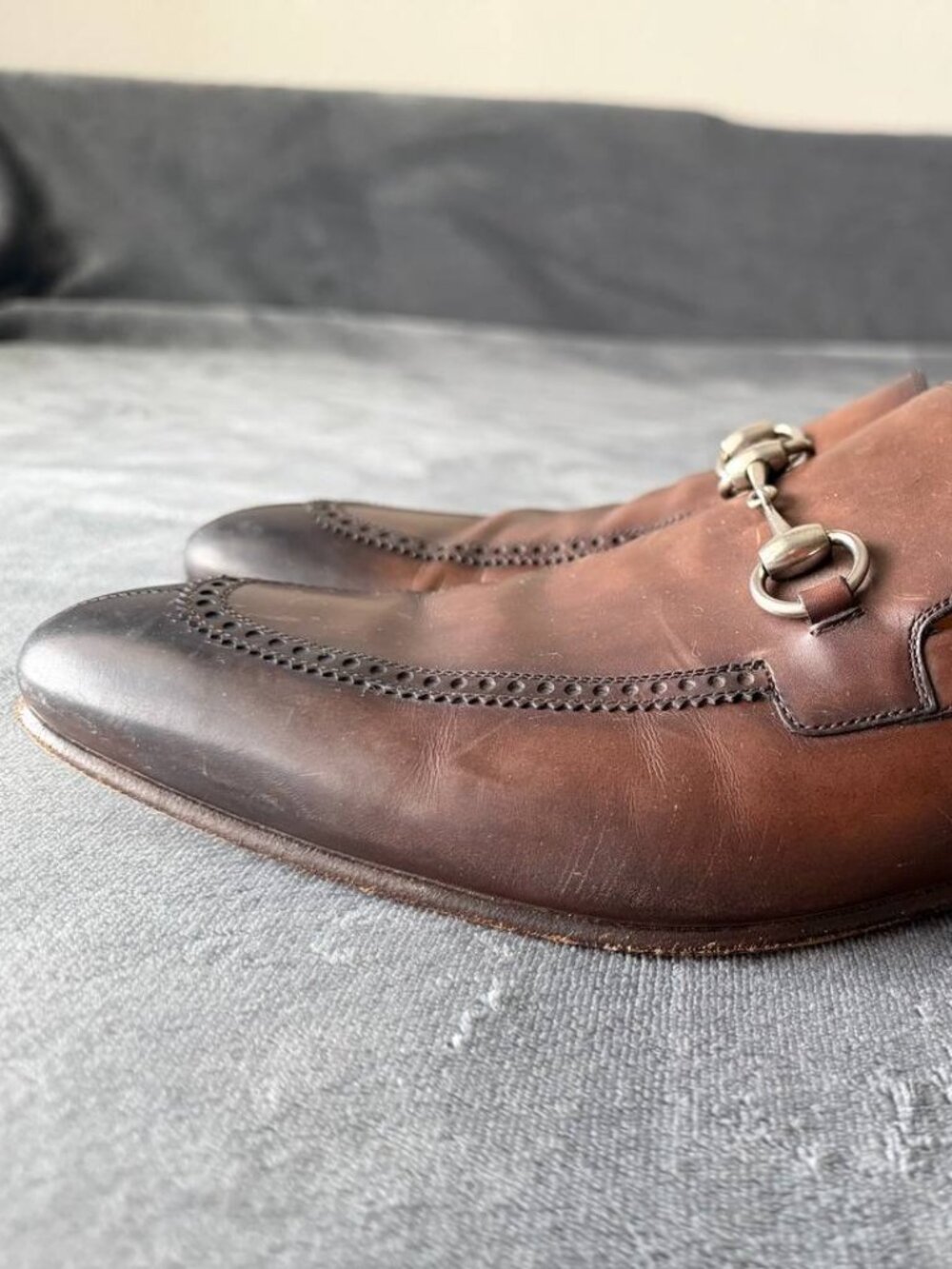 Gucci Horsebit Loafers Men 8 Brown Leather Dress Shoes Italy Slip-On Snaffle - Picture 6 of 14